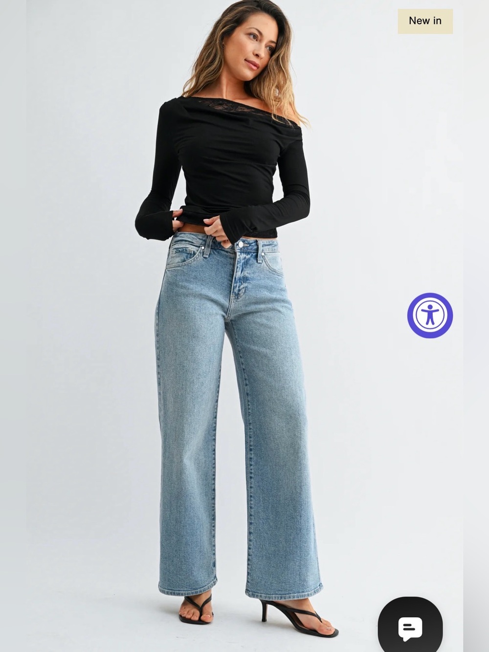 Just Black Denim Mid-Rise Slim Wide Leg Jeans in Light Wash